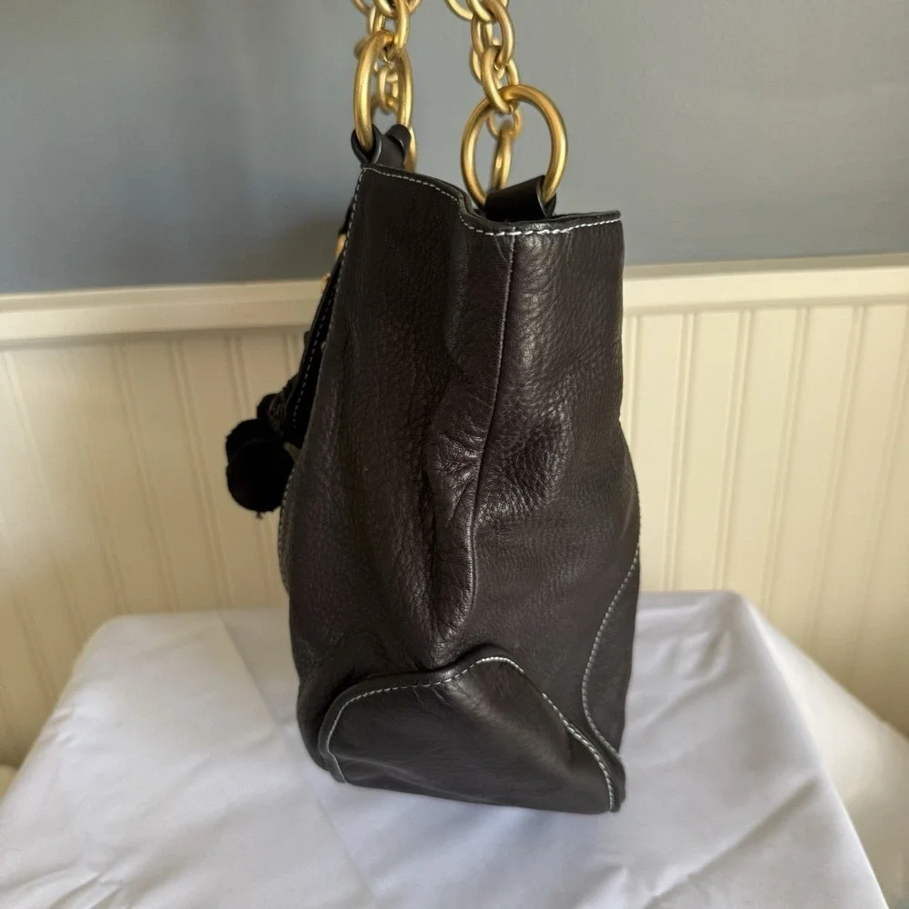 VINTAGE JUICY COUTURE Black Leather Hobo Tote Shoulder Bag Handbag Purse Dustbag